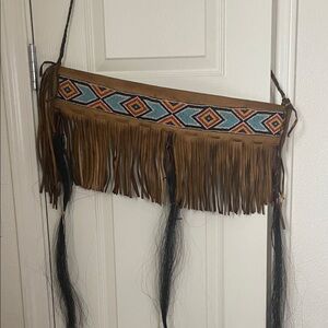 Fringe Leather quiver with beaded Tribal Pattern